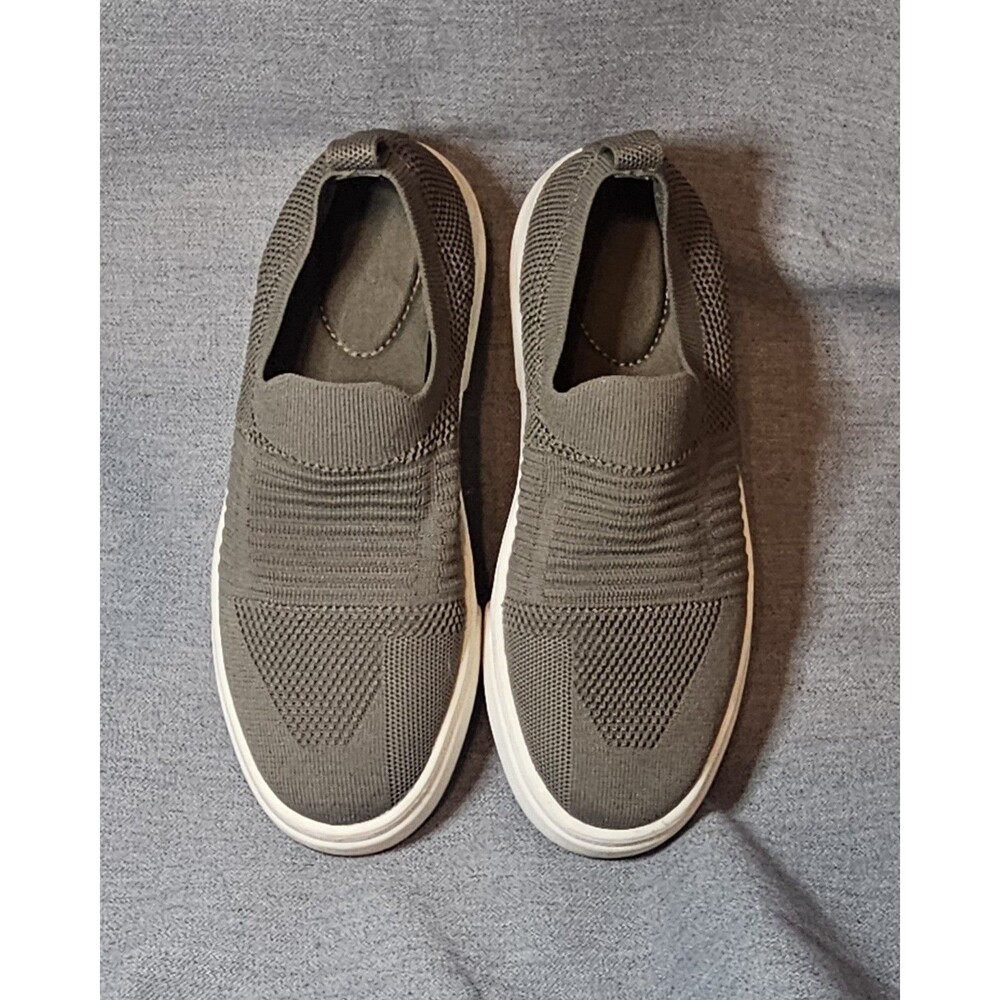 Womens Ribbed Knit Slip On Platform Sneaker Size 6 Olive Green